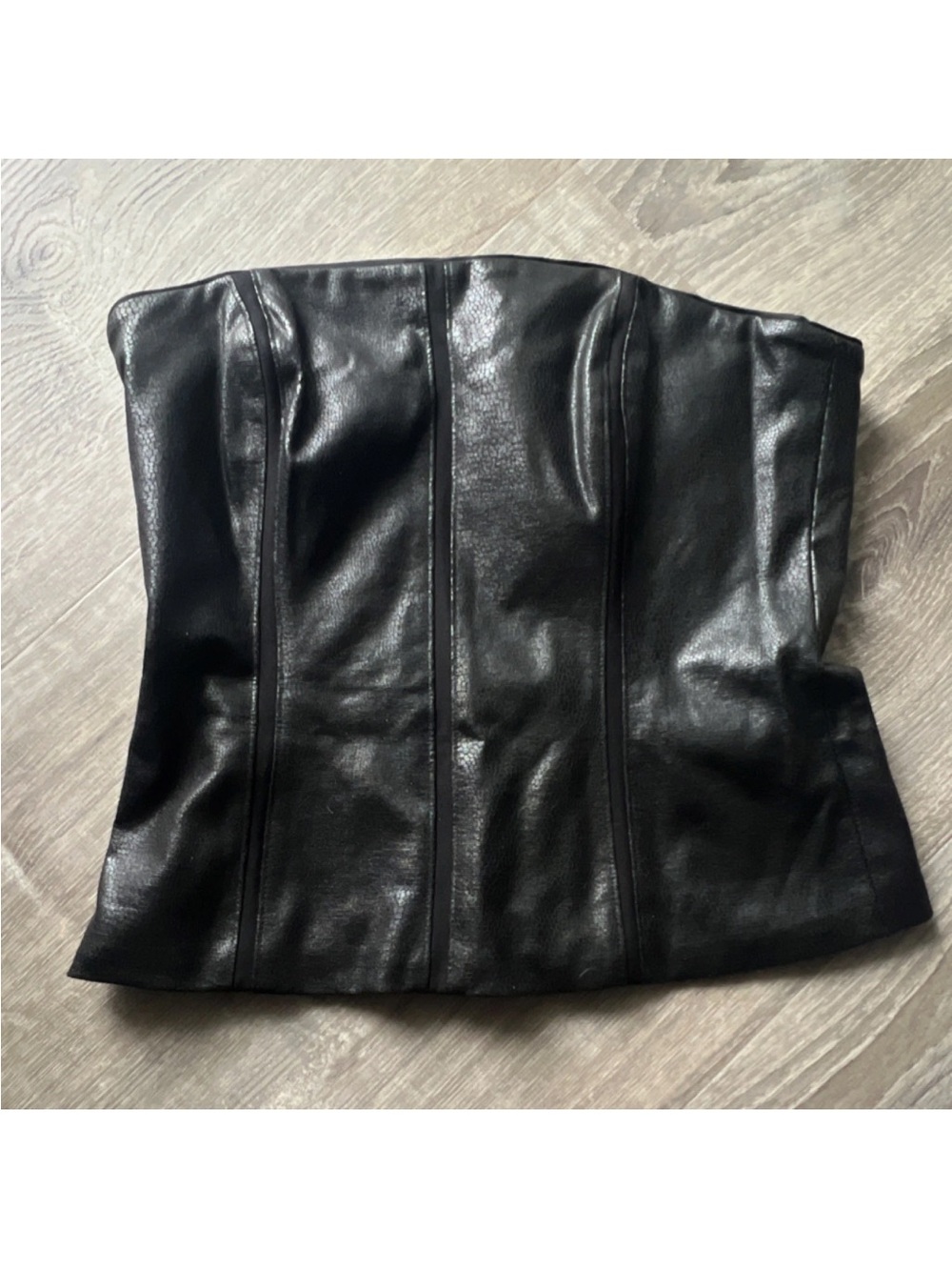 White House Black Market Black Faux Leather Strapless Corset/Bustier Top.